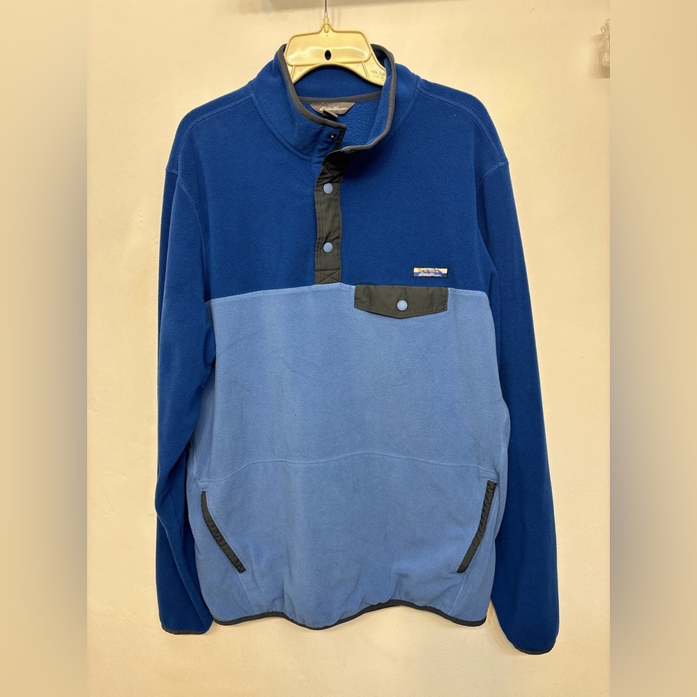 Eddie Bauer Gray &Blue Quarter Snap-Neck Pullover Jacket Mens Size Large Tall